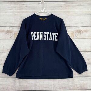 Vintage 90s Penn State Fleece Sweatshirt Mens M Navy Blue V-Neck Made in USA‎
